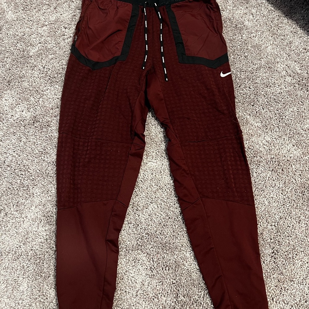 Nike Maroon Joggers with Zipper Accents